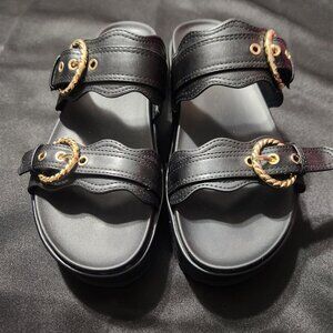 Dolce Vita Platform Sandals Gold Buckles Chunky Wedge Spring Summer